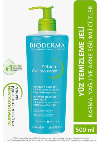 Bioderma Sebium Karma, Yağlı ve Akne Eğilimli Ciltler Sivilce, Siyah Nokta Karşıtı Yüz Temizleme Jeli 500 ml