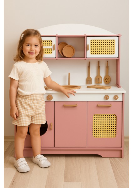 Pembe Hazeranlı Premium Mutfak Seti 9 Parça Servis Seti ve LED Işık Hediyeli