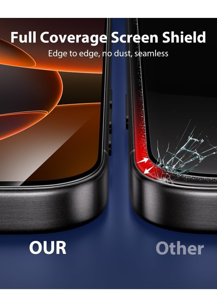 Iphone 17 Pro Uyumlu Kolay Takma Aparatlı Kenarları Siyah Full Kapatan Çerçeveli Cam Koruyucu