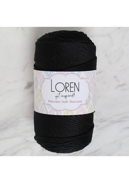 Loren Polyester Soft Macrame Siyah El Örgü Ipi - LM040 - 34445