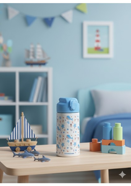 500ML Çocuk Desenli Su Matarası | Pipetli | Paslanmaz Çelik| Bpa Free | Sızdırmaz Kapaklı