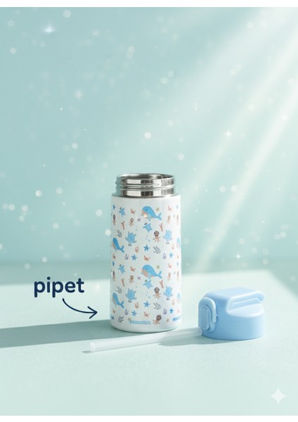 500ML Çocuk Desenli Su Matarası | Pipetli | Paslanmaz Çelik| Bpa Free | Sızdırmaz Kapaklı modelleri