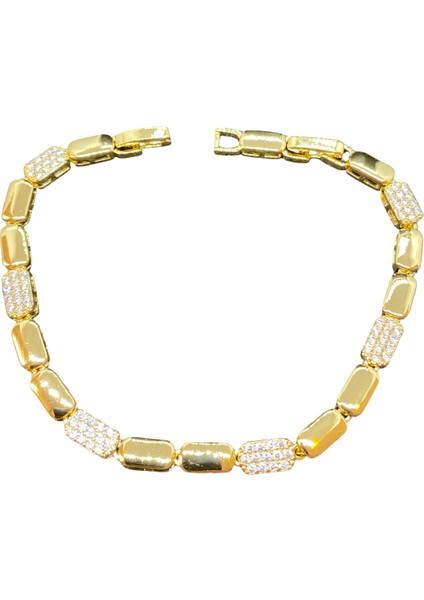 Xupıng Gold Renk Trend Arpa Model Metal Kısımlar Altın Renk Zirkon Taşlı 19 cm Uzunluğunda 5 Mm. Genişliginde Xupıng Bileklik (Kod XP2651)