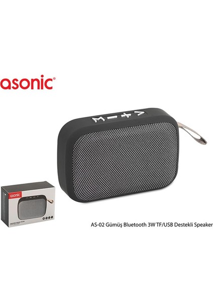 Asonic As-02 Gümüş Bluetooth 3W Tf-Usb Destekli Speaker