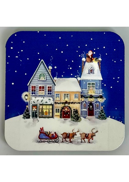 Yılbaşı Kar Temalı Bardak Altlığı Seti - Eva Sünger Tabanlı fırsatları