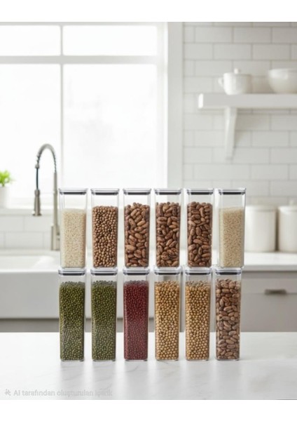 Uzun Dikdörtgen Hava Geçirmez Erzak Saklama Kabı 12 Adet 4100 ml