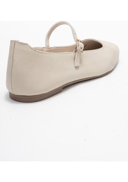 Lunaıre Ekru Hakiki Deri Tek Bantlı Sivri Burun Kadın Babet Ayakkabı fırsatları