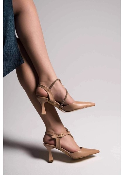 New İlme Nude Kadın Taşlı Topuklu Ayakkabı fırsatları