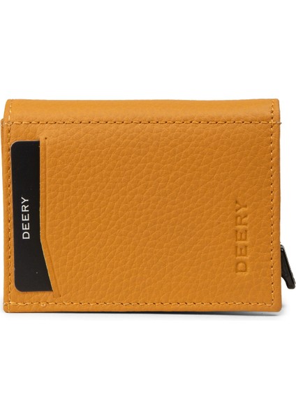 Hakiki Deri Hardal Mekanizmalı Dikey Erkek Cüzdanı - 00626MHRDZ01