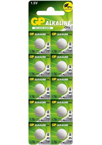 Gp GPA76-2C10 LR44 AG13 Alkalin Düğme Pil 10'lu Paket