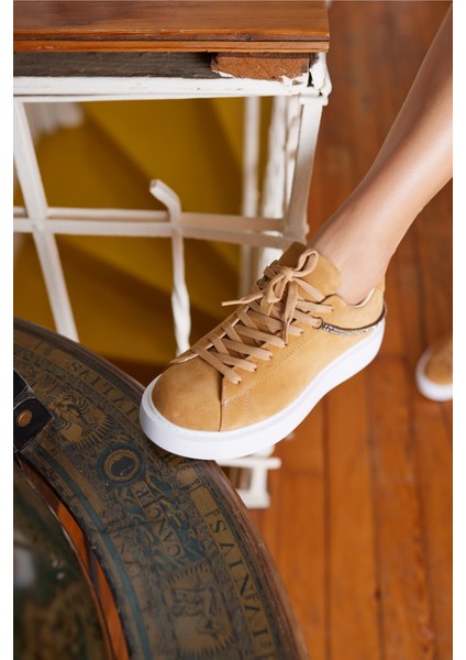 Polinas Kadin Camel Taş Detay Gercek Deri Suet Sneaker