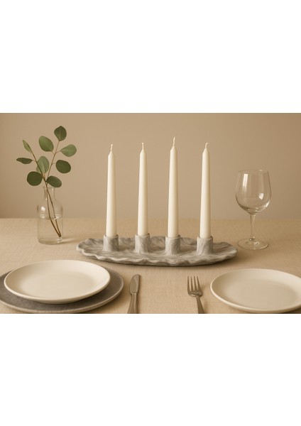 Modern Mermer Dokulu 4’lü Mumluk Şamdan