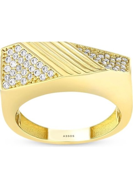 Taşlı Tasarım Altın Yüzük - 14K