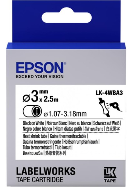 Epson LK-4WBA3 Beyaz Üzeri Siyah Makaron (1,07-3,18 mm Çap) 2,5metre