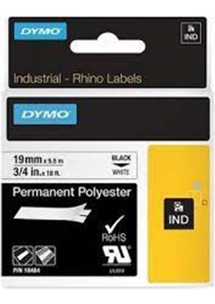 Dymo 18484 Rhinopro Sabitpolyester Şerit 19MMX5,5M Beyaz-Siyah