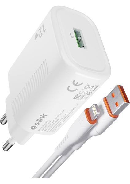 S-Link SL-EC40L Lightning Kablolu 5V 2400MA Beyaz Ev Şarj Adaptörü