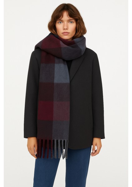 Unisex Puffy Ekoseli Şal Atkı 45X220 cm