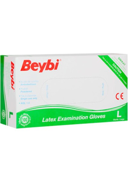 Beybi Lateks Pudralı (L) Large Beden Muayene Eldiven 100LÜ Paket