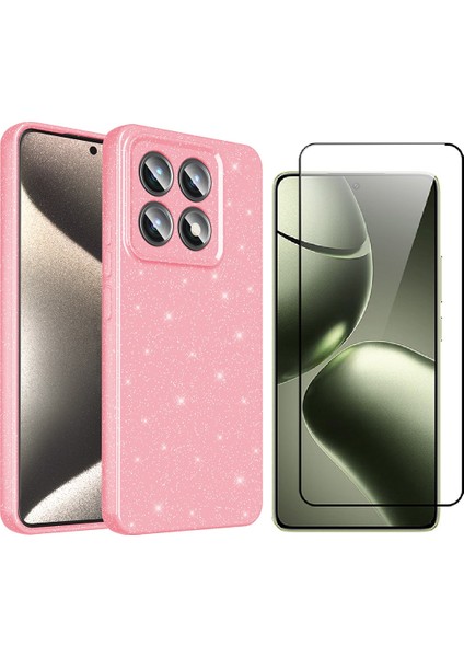 Xiaomi 14T Pro Kılıf Kamera Korumalı Simli Lüks Zore Koton Kapak + Temperli Cam Ekran Koruyucu