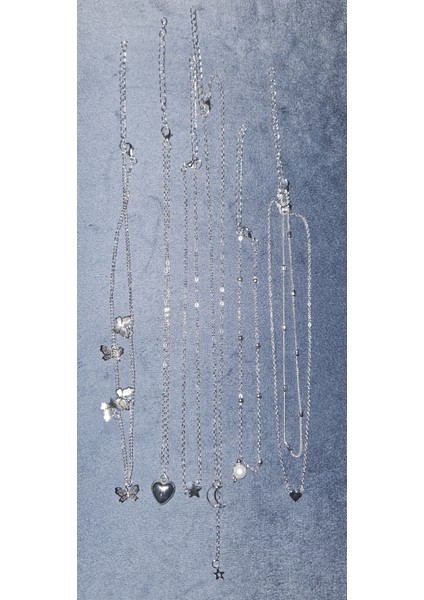 6’lı Katmanlı Kolye Seti — Minimal Kalp Yıldız Ay Tasarımlar