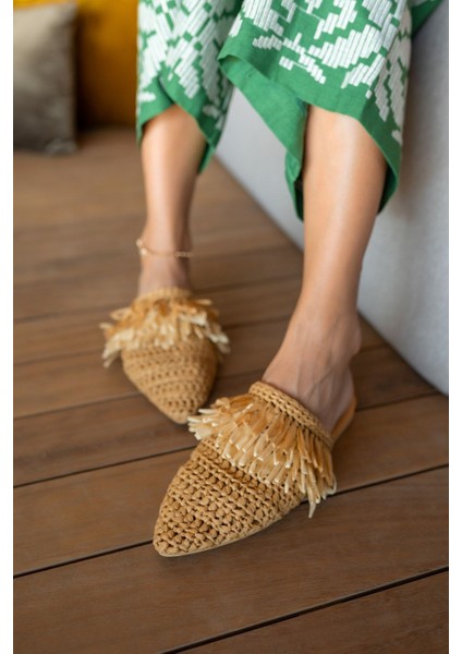 Dollya Kadin Nude Sacaklı Hasır Terlik