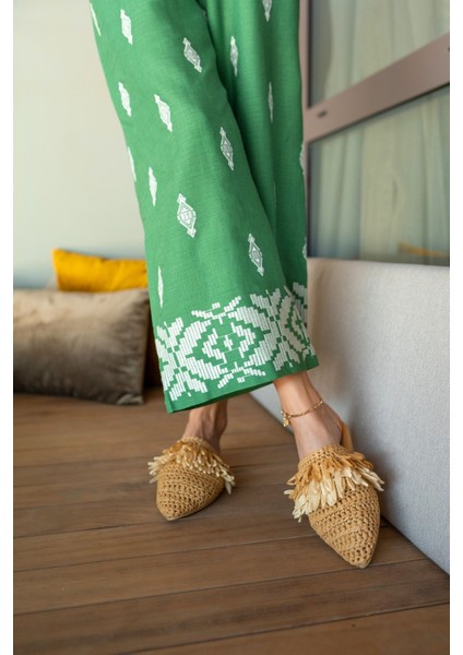 Dollya Kadin Nude Sacaklı Hasır Terlik