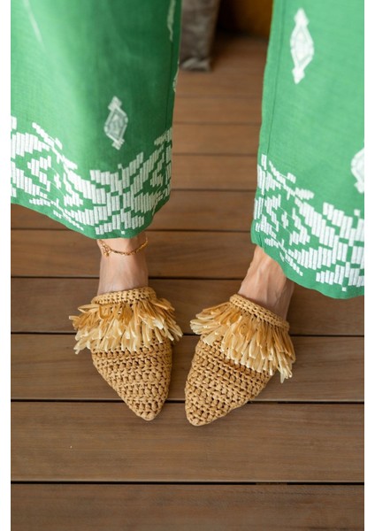 Dollya Kadin Nude Sacaklı Hasır Terlik