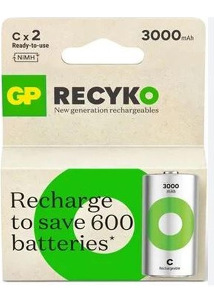 Gp 3000 Mah Orta Boy Şarjlı Pil 2 Li Paket C Boy GP300CHCBMTR-2EB2