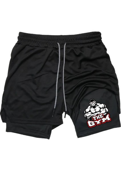 Hızlı Kuruyan 2 In 1 Yetişkin Unisex Spor Gym Gorilla Baskılı Taytlı Şort Fitness Gym Antrenman Halı