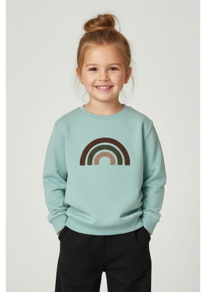 Kız Çocuk %100 Pamuk Gökkuşağı Süzeneli Sweatshirt - 1021