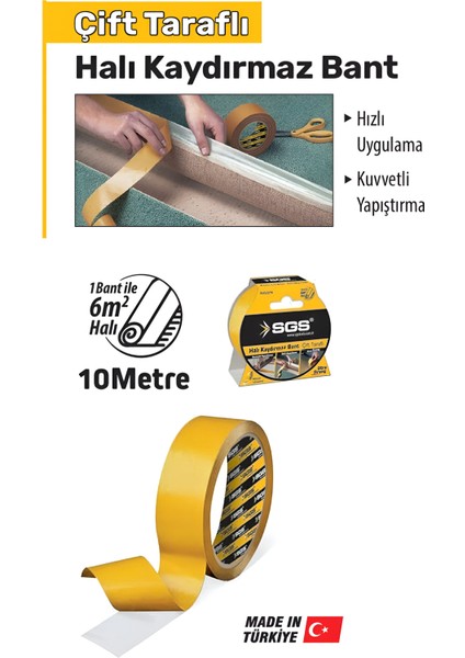 Sgs Çift Taraflı Halı Kaydırmaz Bant 48 mm x 10 Metre 2276 fiyatları