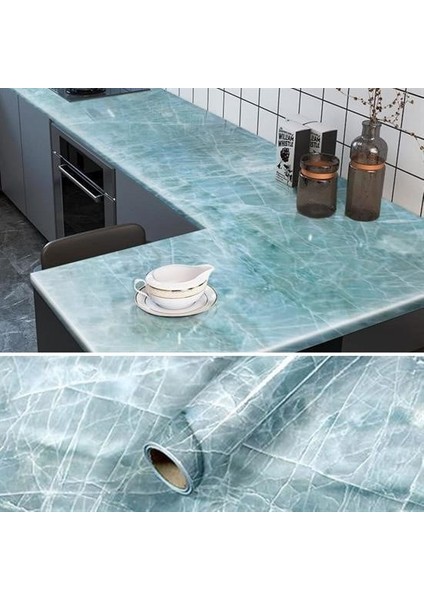 Adatak® Mermer Desenli Masa Tezgah Mutfak Su Geçirmez Yapışkanlı Folyo Sticker Mavi 5x0,6m