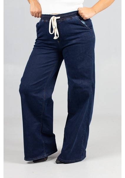 Büyük Beden Plazo Model Lacivert Kot Pantolon