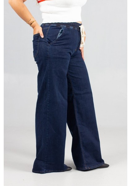 Büyük Beden Plazo Model Lacivert Kot Pantolon fırsatları