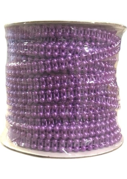 4 mm Çift Sıra Yarım Inci – 25 Metre Lila, Parlak Dekoratif Boncuk Şerit