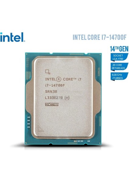 Intel Core I7 14700F Tray 2.1ghz 20 Çekirdek 33MB L3 Önbellek Soket 1700 Kutusuz Işlemci