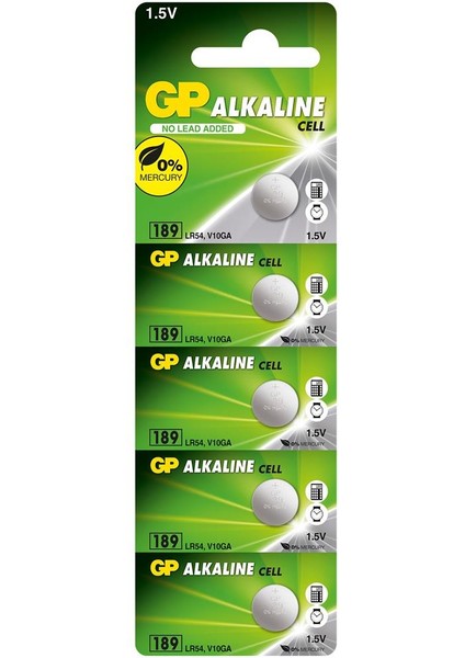 Gp GP189-C5 LR54 AG10-LR1130 Alkalin Düğme Pil 5'li Paket