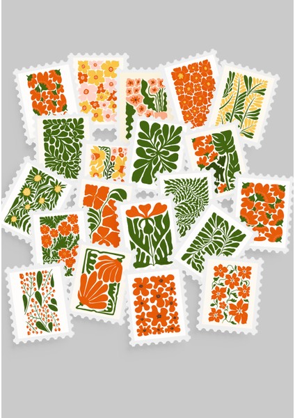 Çiçek & Botanik Temalı Pul Sticker Seti 20'li - Bullet Journal Ajanda Scrapbook