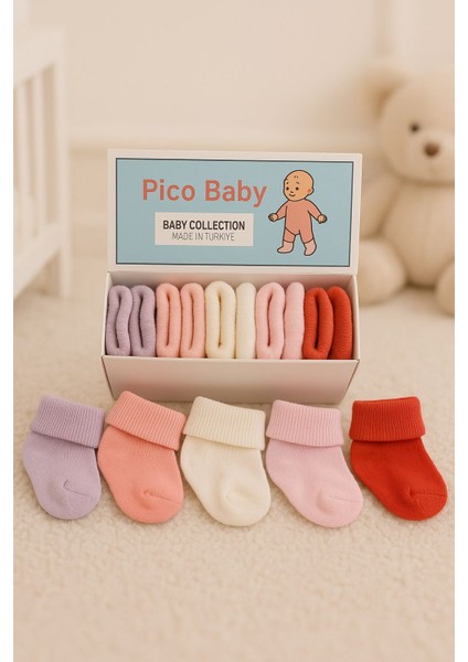 Organik Pamuk Unisex 5' Li Kutulu Premium Yeni Doğan Bebek Çorabı