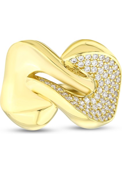 Altın Taşlı Tasarım Yüzük - 14K