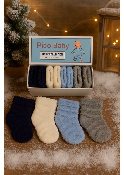 4'lü Bebek & Çocuk Ters Havlu Düz Renkli Çorap