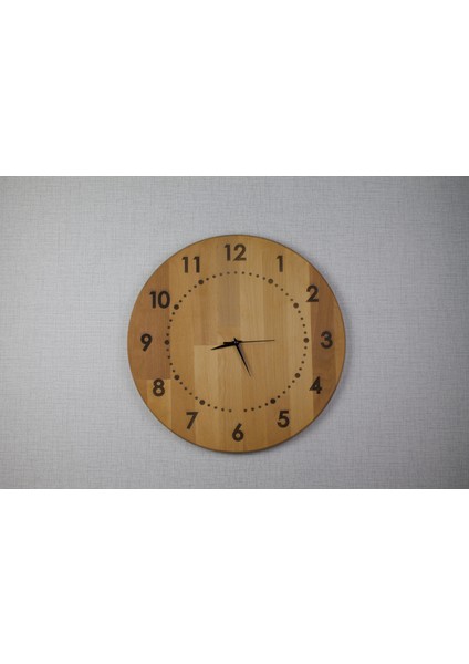 Doğal Kayın Ahşap Sessiz Duvar Saati - 40 cm Çap
