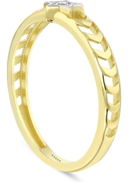 Taşlı Tasarım Altın Yüzük - 14K