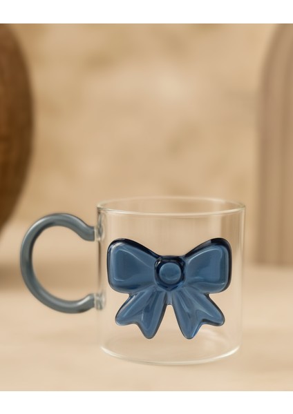 Borosilikat Cam Kupa – Kurdelalı Şeffaf Kahve & Çay Bardağı Mavi