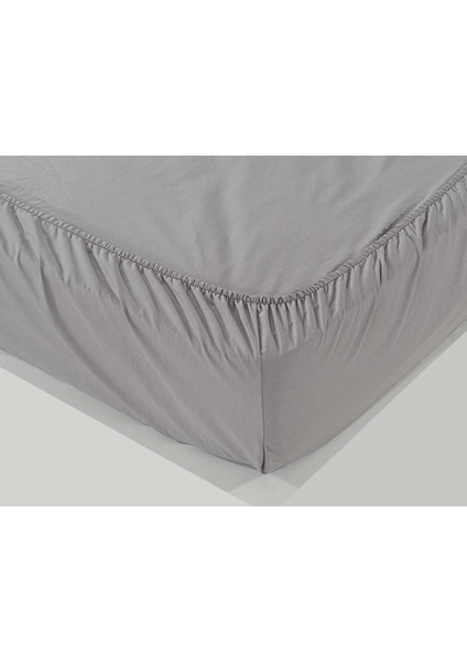 Simple Çift Kişilik %100 Pamuk Fitted Çarşaf Gri