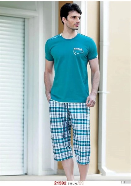 Yazlık Ekose Desenli Kapri Pijama Takımı 21592