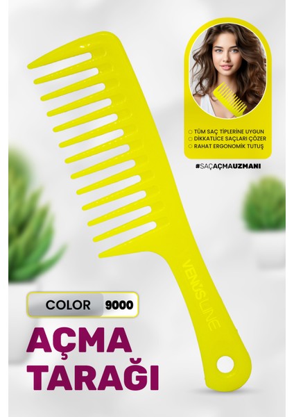 9000 Saç Açma Tarağı – Sarı Renkli, Islak ve Kuru Saçlar Için