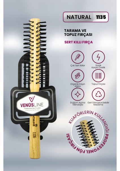 1135 Tarama ve Topuz Fırçası – Profesyonel Kuaför Kalitesi
