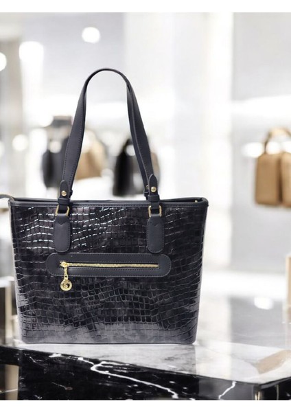 Siyah-Gri Dokulu Kroko Kadın El Omuz Çantası modelleri