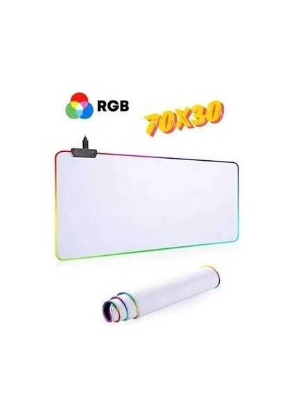 Rgb Ledli Beyaz Mousepad 70X30 cm 13 Farklı Renk Modu Su Geçirmez Oyuncu Gaming Xl Mausepad